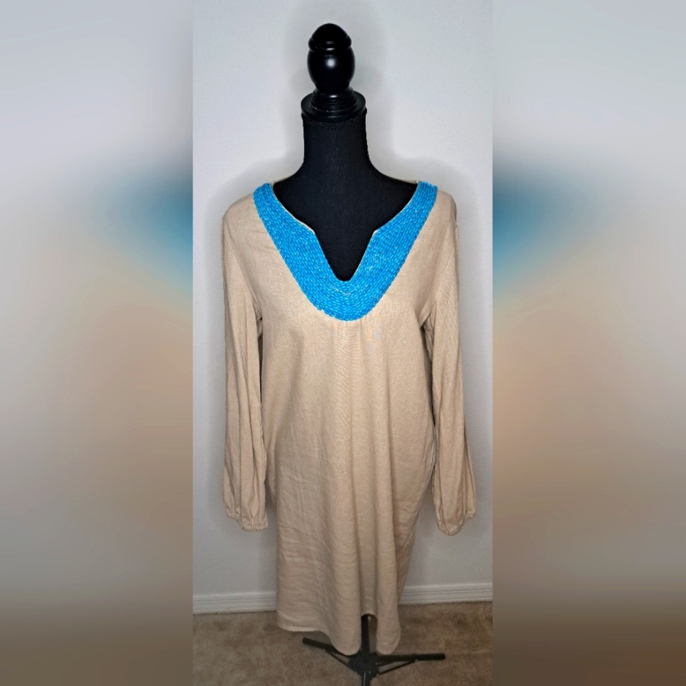 Tunic dress size 8. Beige and turquoise.